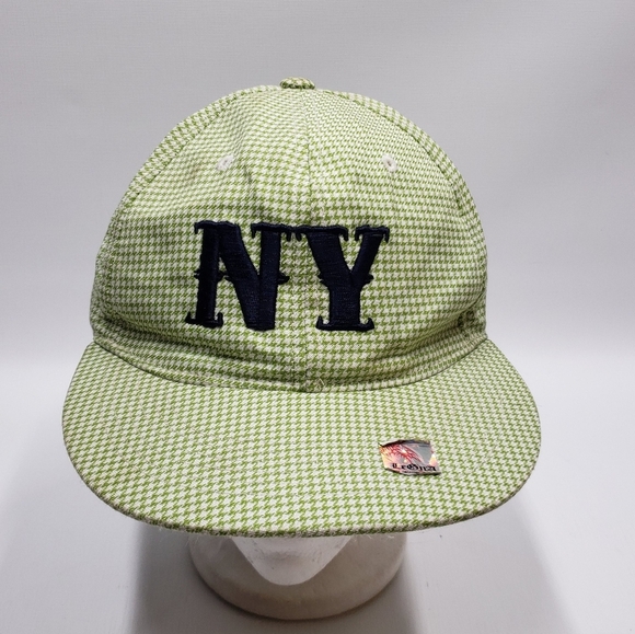 Legna Fitted Cap with NY Logo Green Houndstooth Pattern Size Medium 58cm - Picture 2 of 12